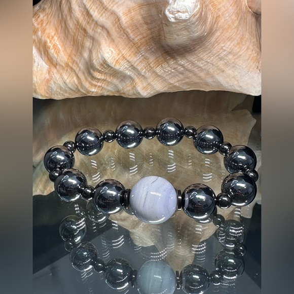 (JOYHANNAH) TERAHERTZ + CHALCEDONY NATURAL STONES  BRACELET size 7” - Picture 2 of 11